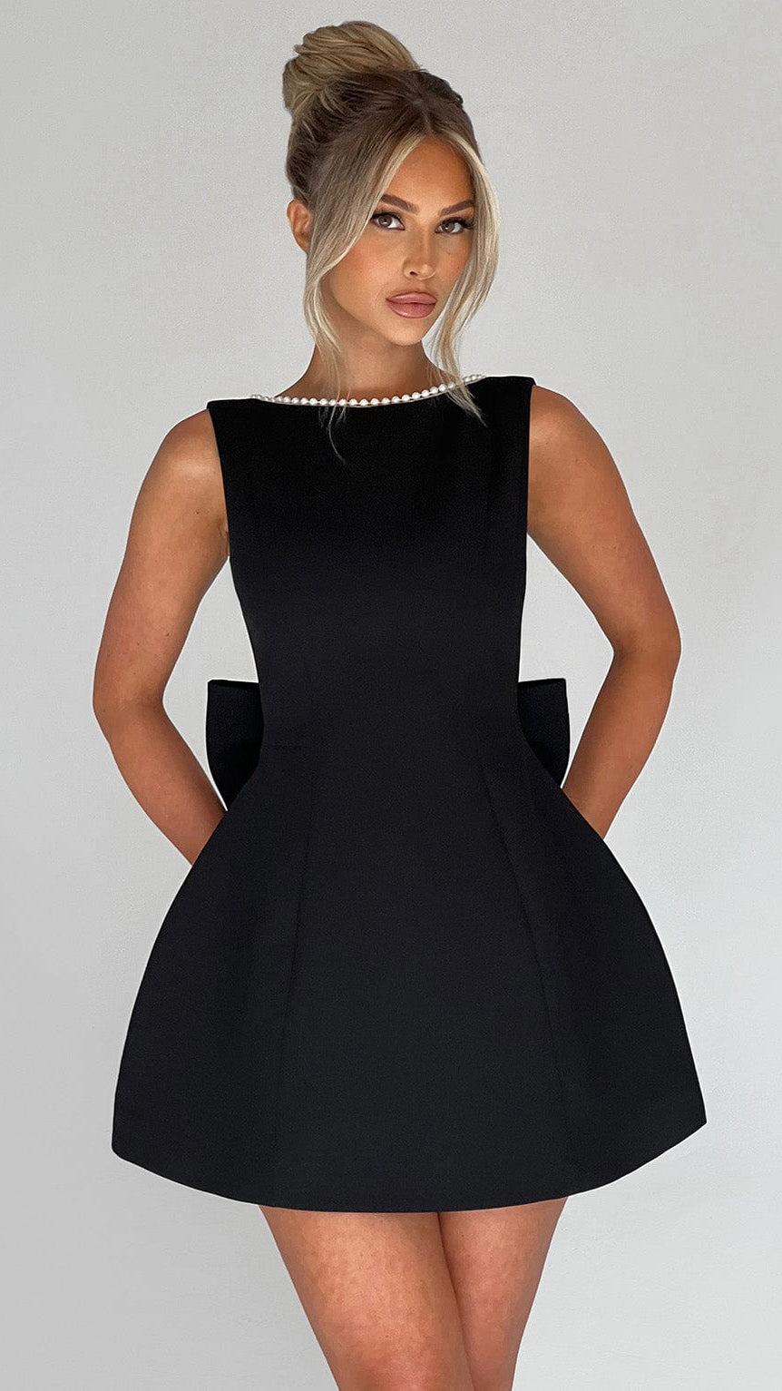 MAISON AVELORE CARRIE ICON — Mini Robe Nœud Perle (Noir)