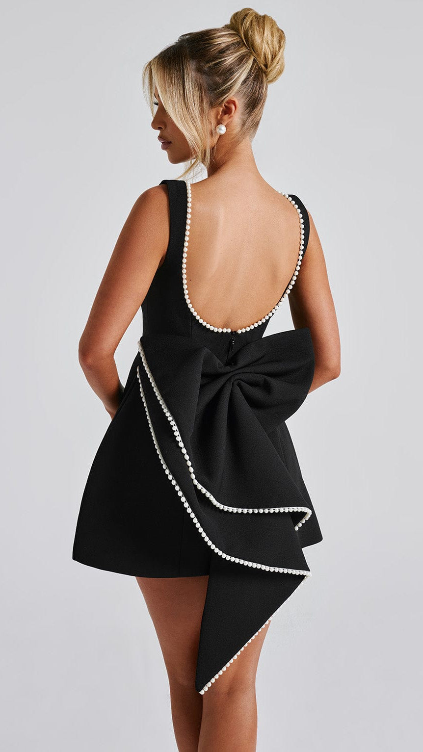 MAISON AVELORE CARRIE ICON — Mini Robe Nœud Perle (Noir)