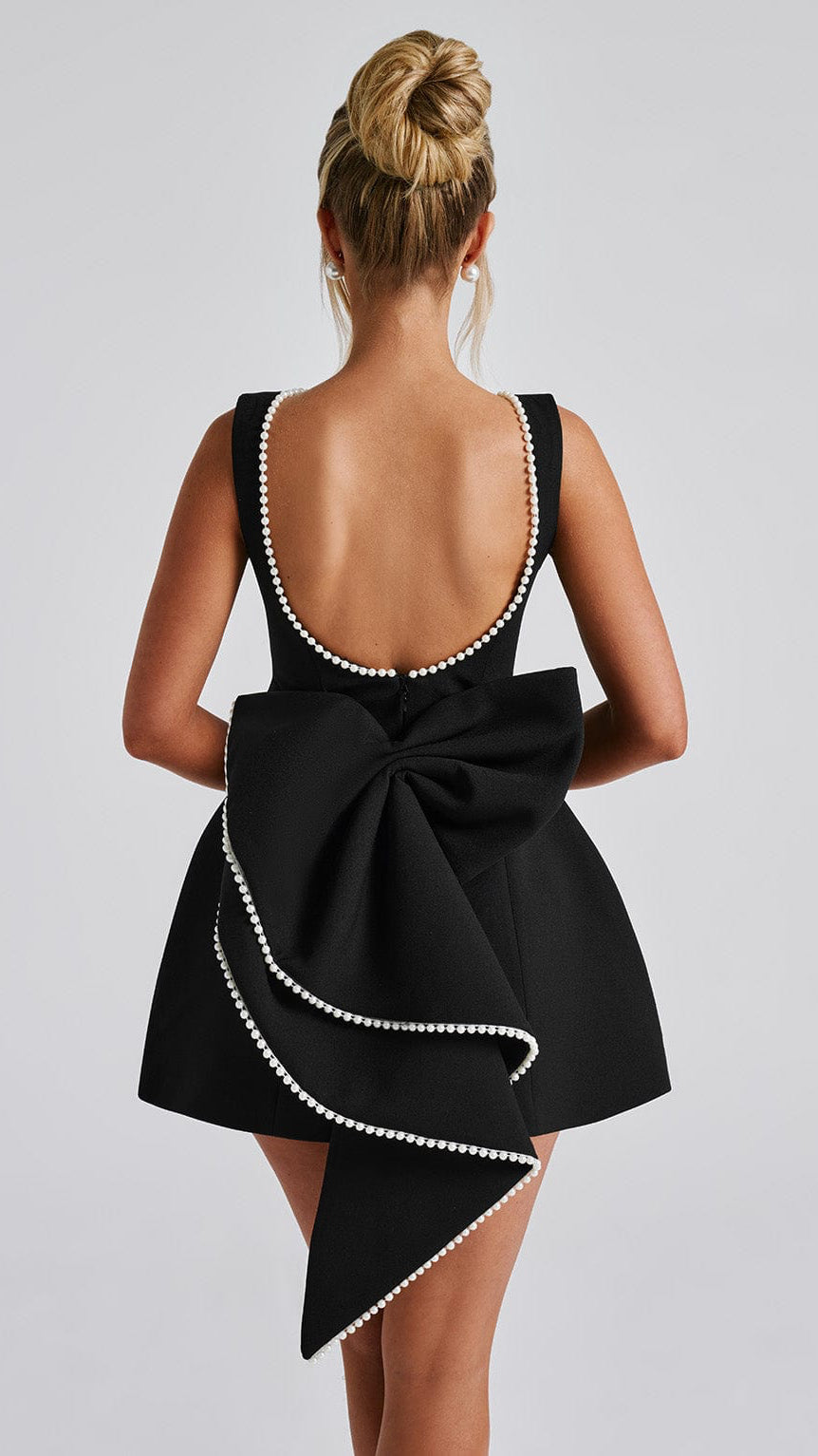MAISON AVELORE CARRIE ICON — Mini Robe Nœud Perle (Noir)