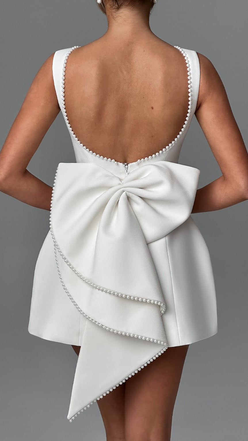 MAISON AVELORE CARRIE ICON — Mini Robe Nœud Perle (Blanc)