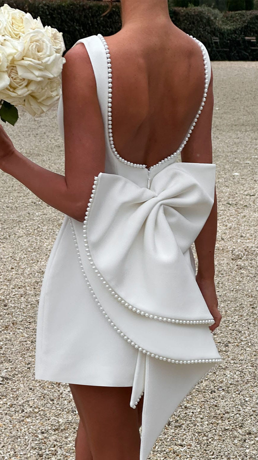 MAISON AVELORE CARRIE ICON — Mini Robe Nœud Perle (Blanc)
