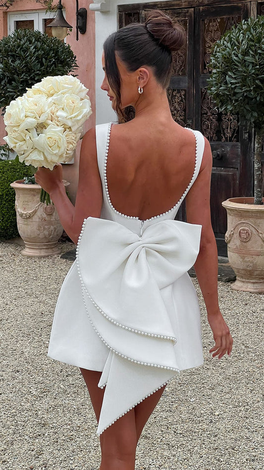 MAISON AVELORE CARRIE ICON — Mini Robe Nœud Perle (Blanc)