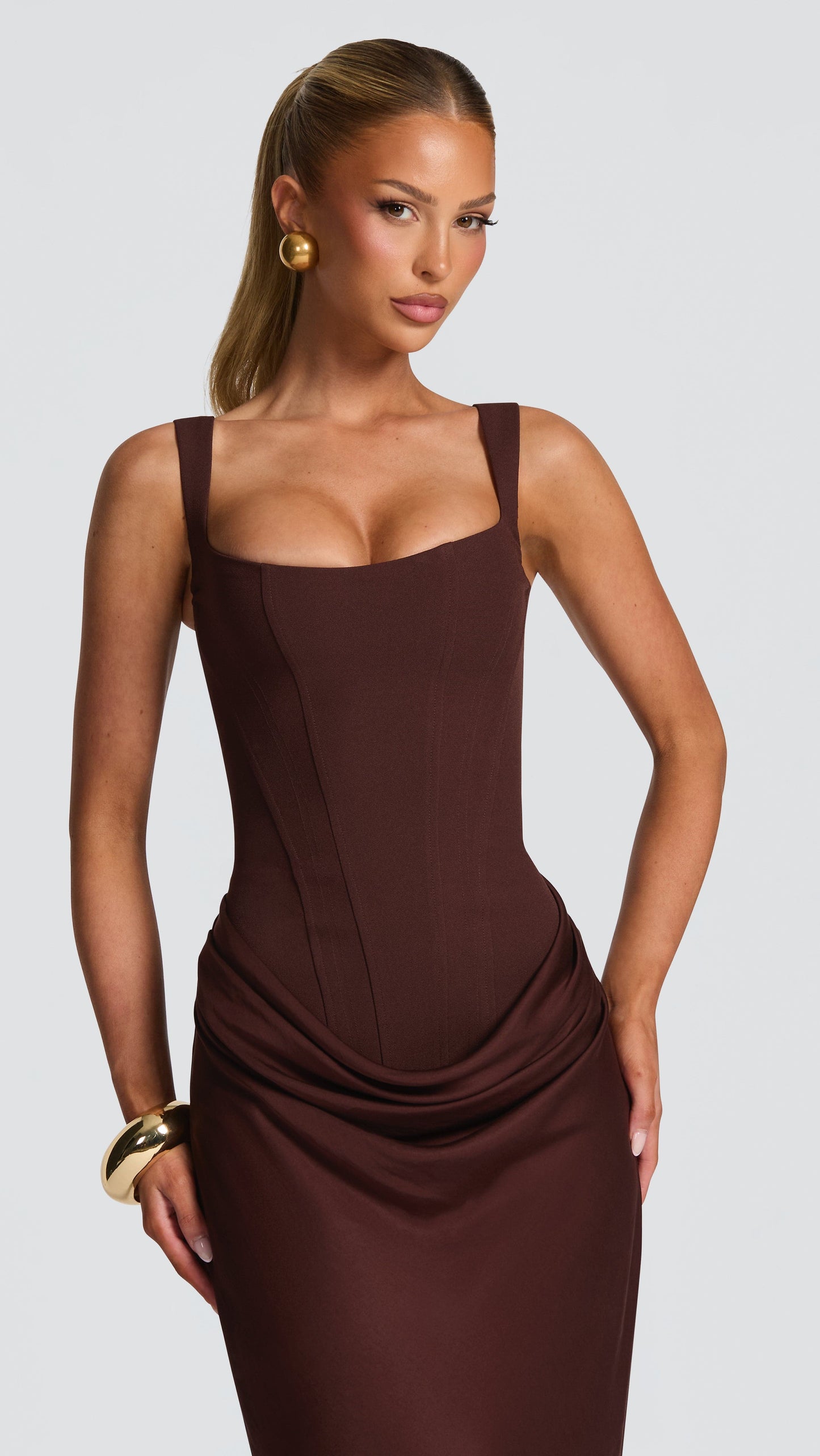 MAISON AVELORE CORNELIA — Drapé Robe Longue Corset (Prune)