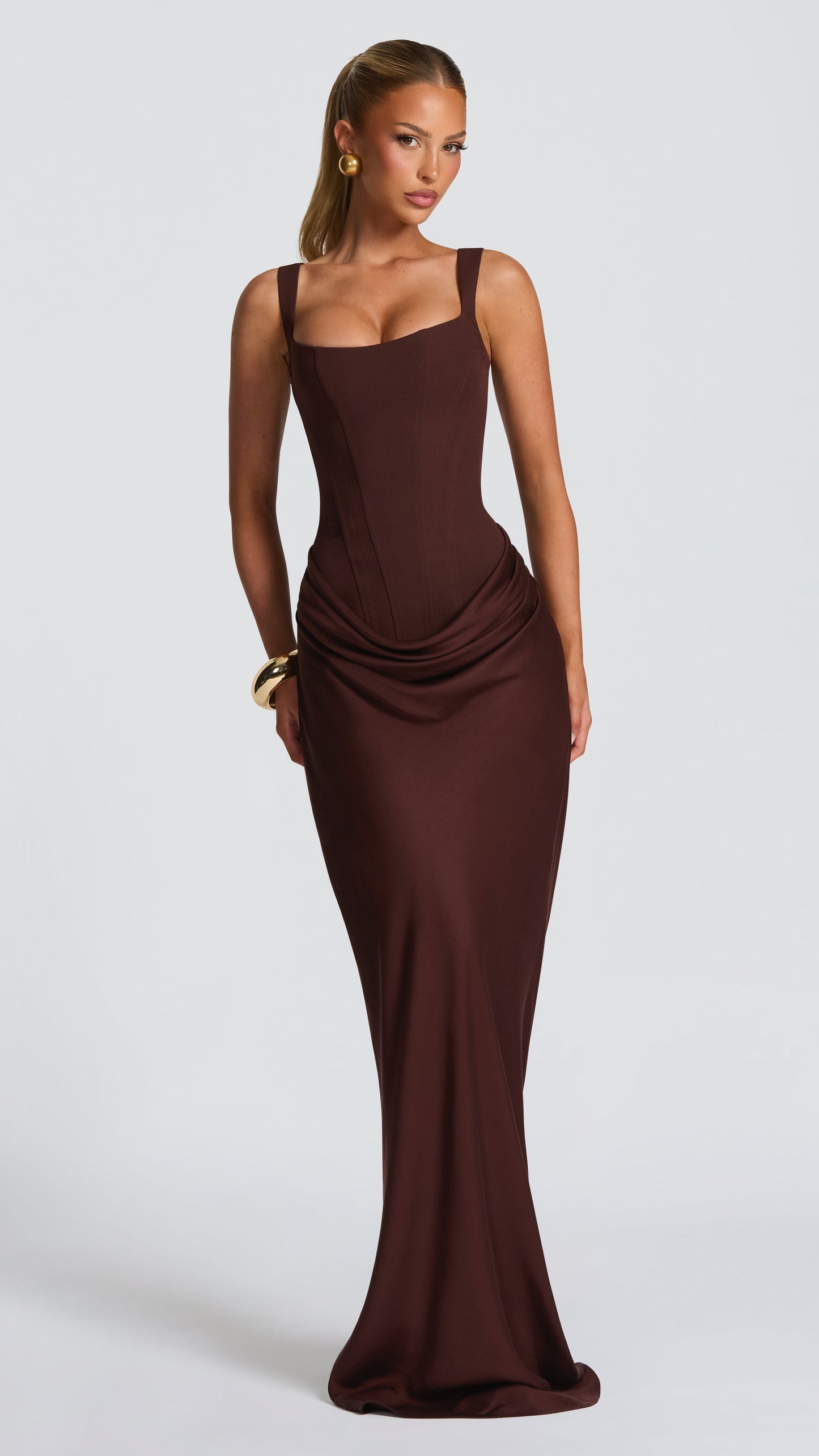 MAISON AVELORE CORNELIA — Drapé Robe Longue Corset (Prune)