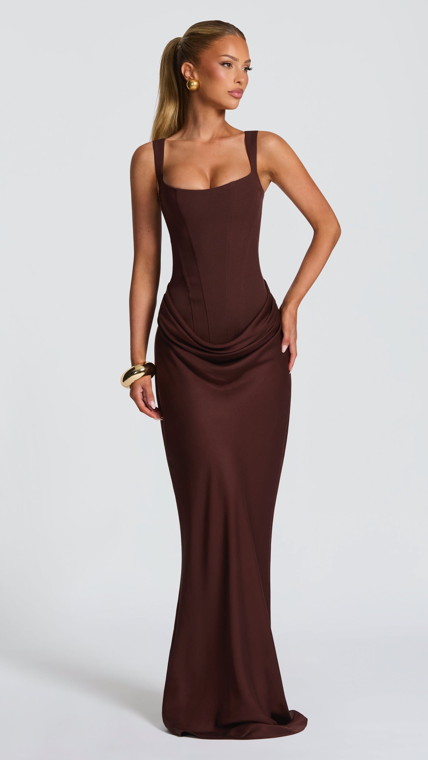MAISON AVELORE CORNELIA — Drapé Robe Longue Corset (Prune)