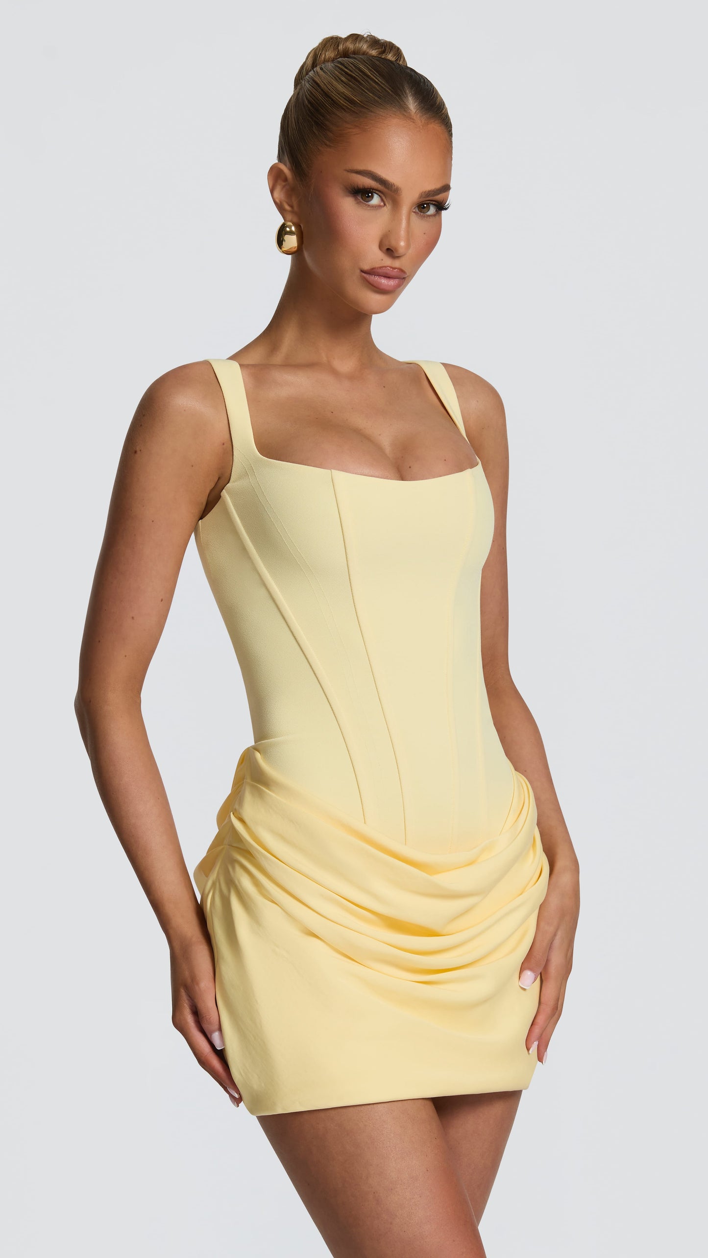 MAISON AVELORE SCULPT ICON — Beurre Jaune Mini Robe Corset