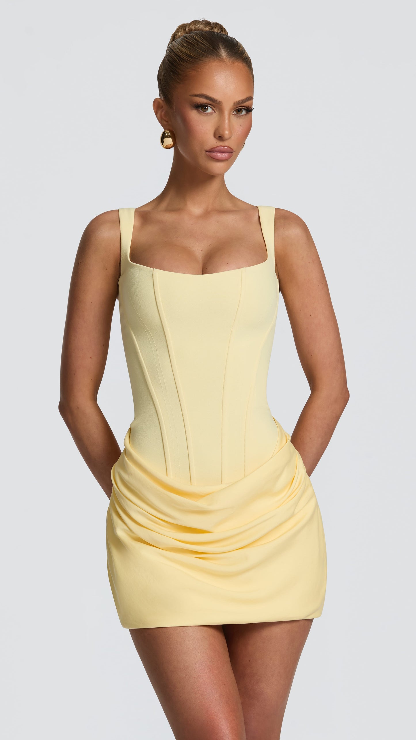 MAISON AVELORE SCULPT ICON — Beurre Jaune Mini Robe Corset