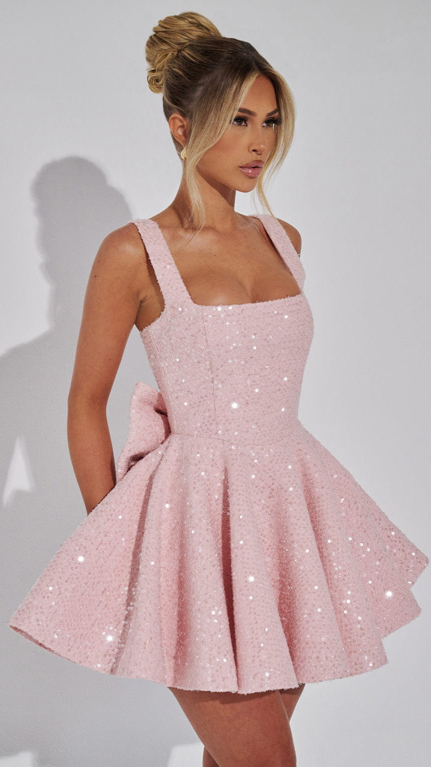 MAISON AVELORE DOROTHY ICON — Mini Robe en Tweed (Rose Poudré)
