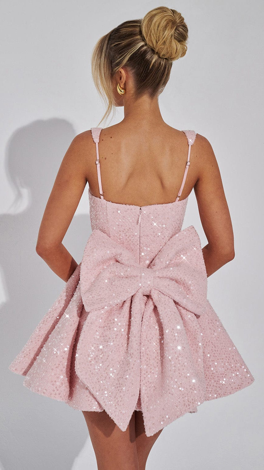 MAISON AVELORE DOROTHY ICON — Mini Robe en Tweed (Rose Poudré)