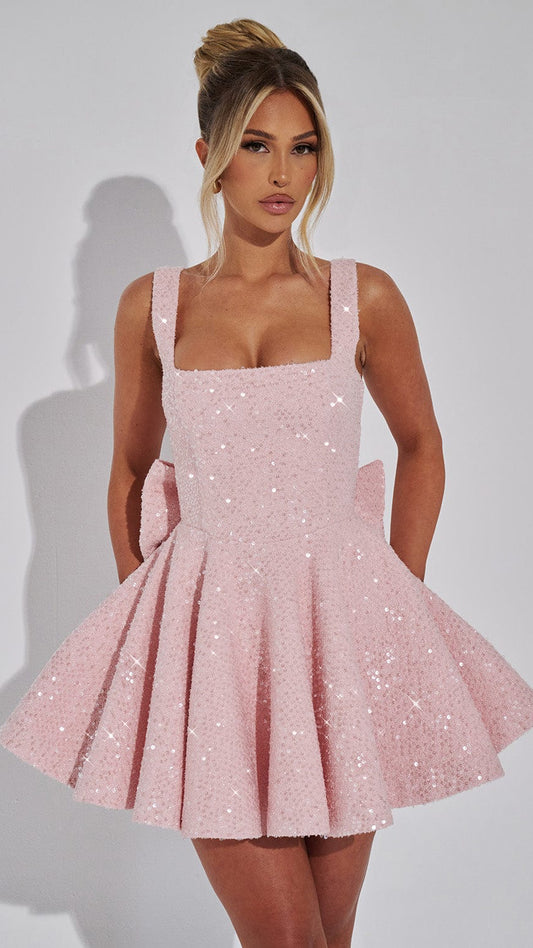 MAISON AVELORE DOROTHY ICON — Mini Robe en Tweed (Rose Poudré)