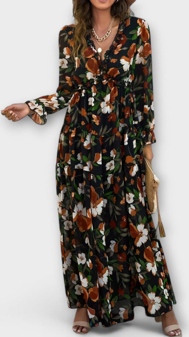 Lukrecija - Robe Longue à Imprimé Floral et Col en V