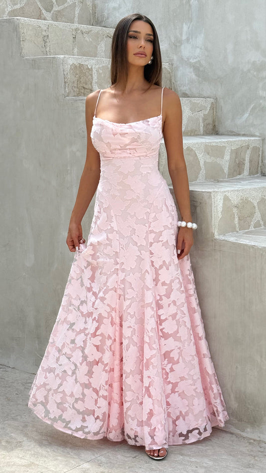 MAISON AVELORE FRANCIS ICON — Robe Longue Florale (Rose Poudré)