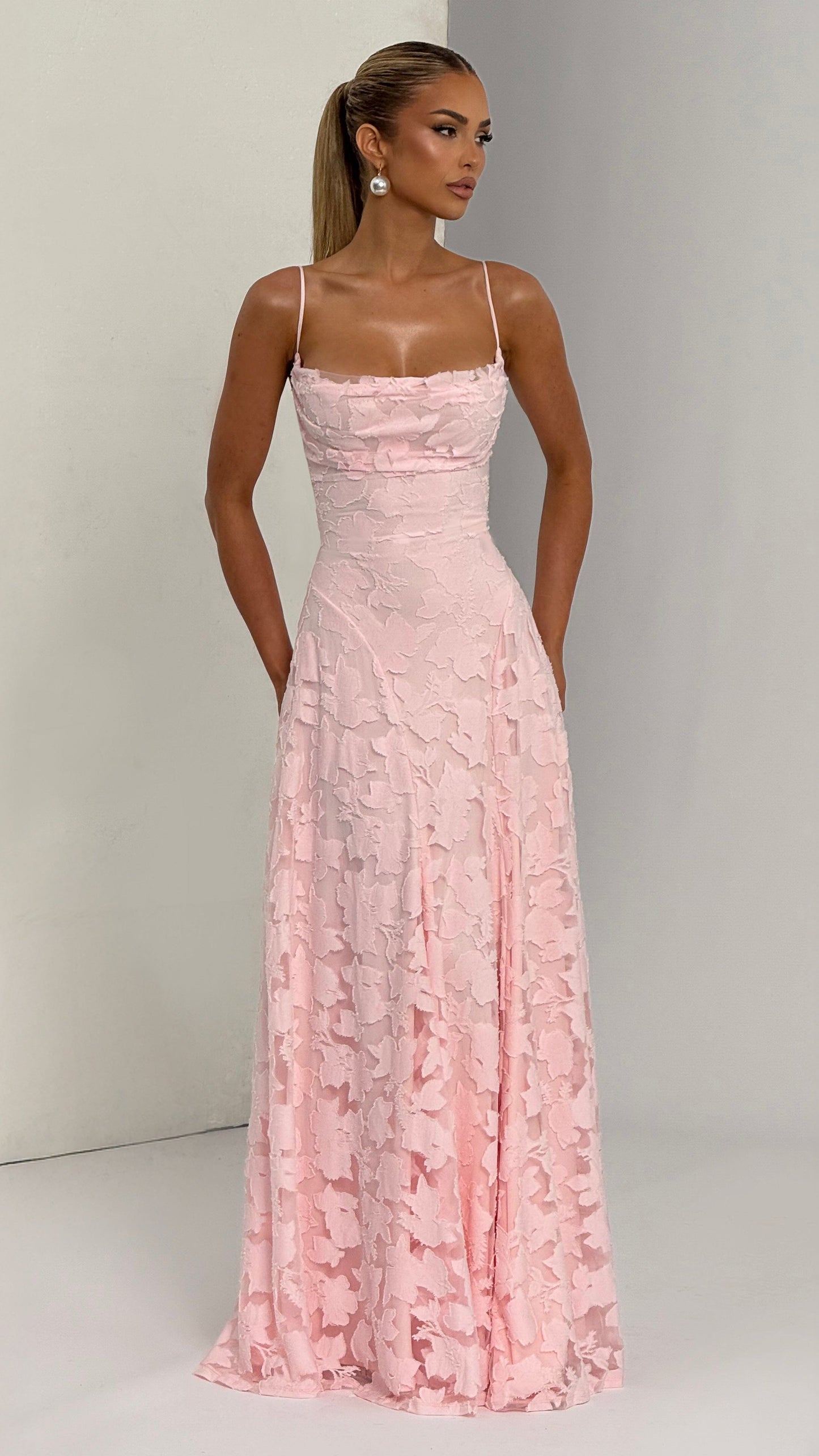MAISON AVELORE FRANCIS ICON — Robe Longue Florale (Rose Poudré)