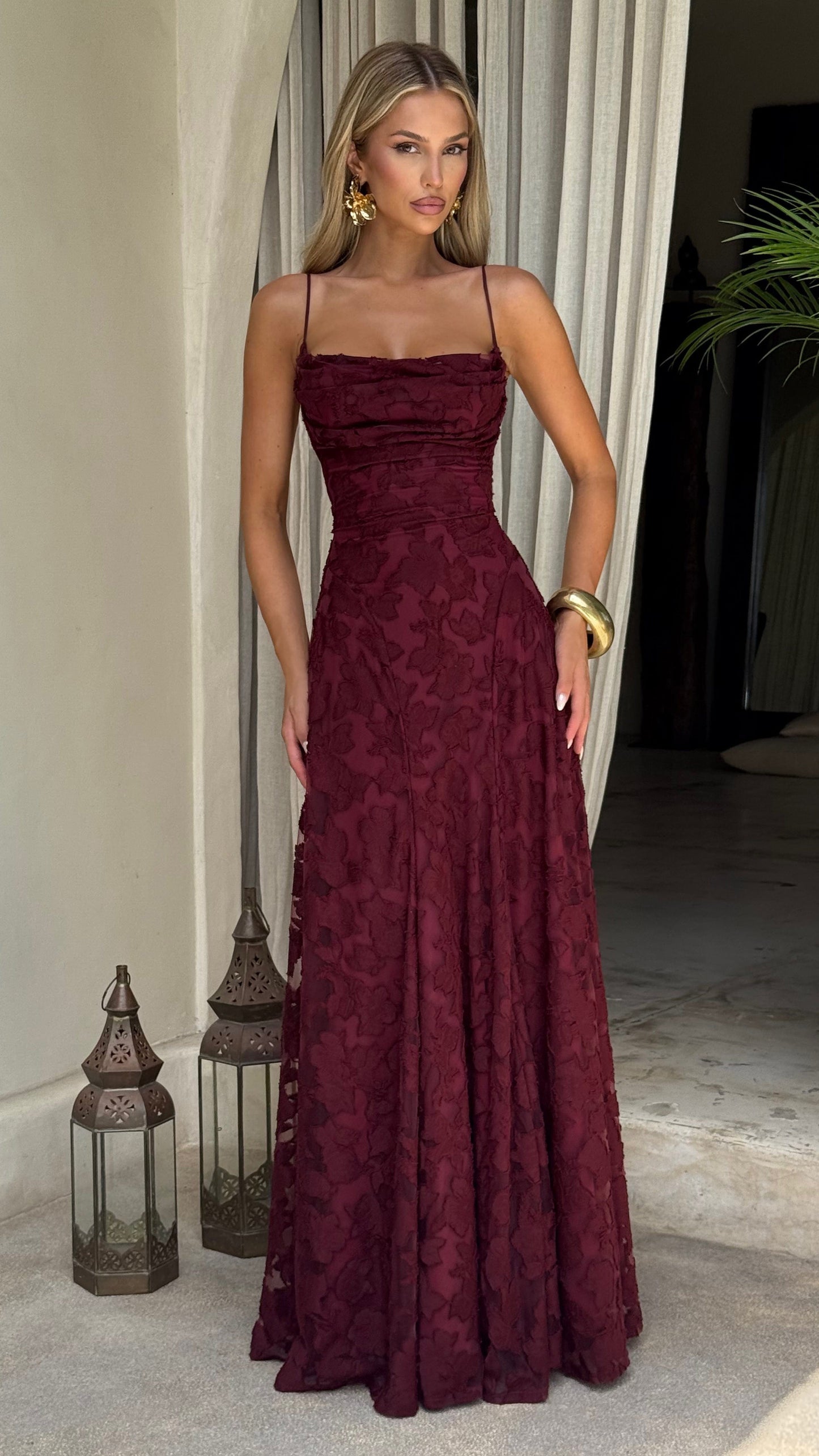MAISON AVELORE FRANCIS ICON — Bordeaux Robe Longue Florale