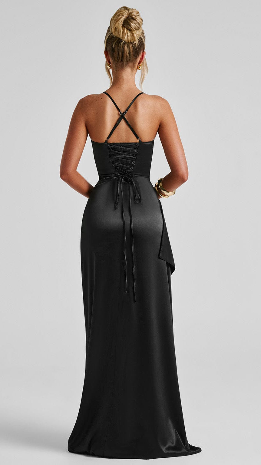 MAISON AVELORE HELEN — Robe Longue en Satin Drapé (Noir)