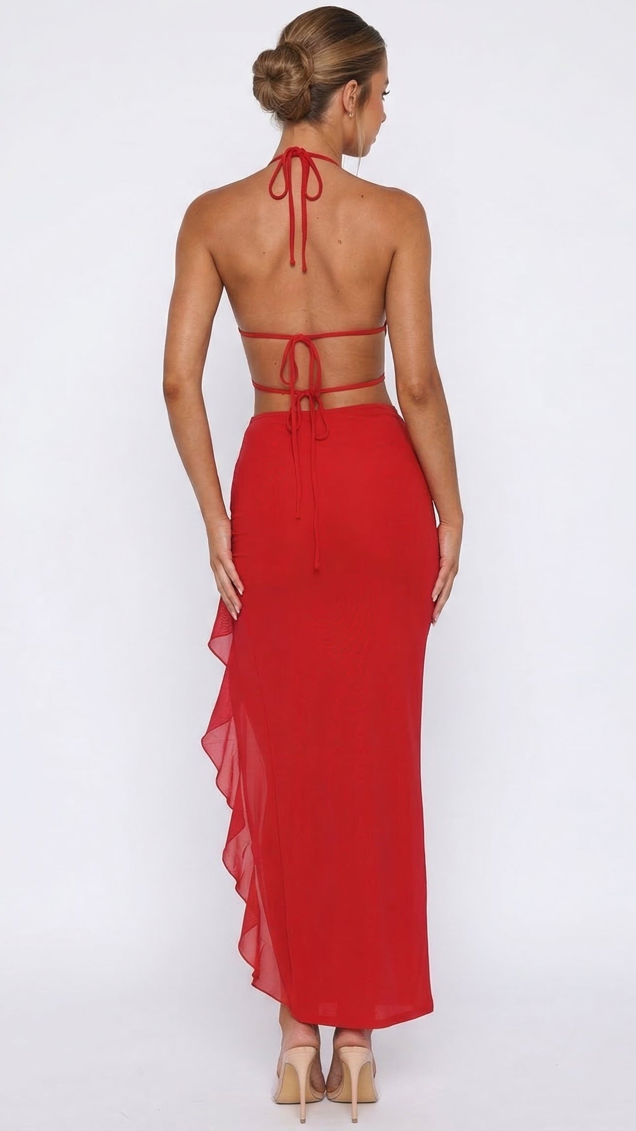 MAISON AVELORE CHERRY CRUSH ICON — Robe Longue Dos Ouvert