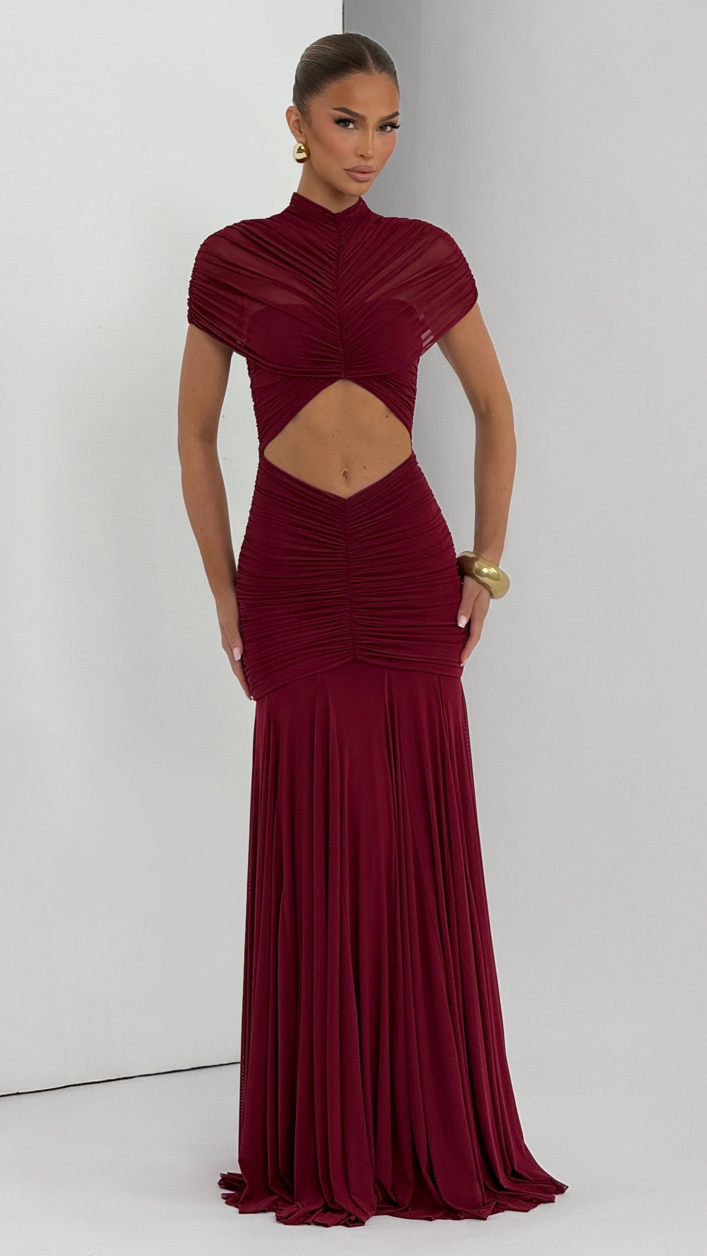 MAISON AVELORE JAYA ICON — Cut-Out Robe Longue (Bordeaux)