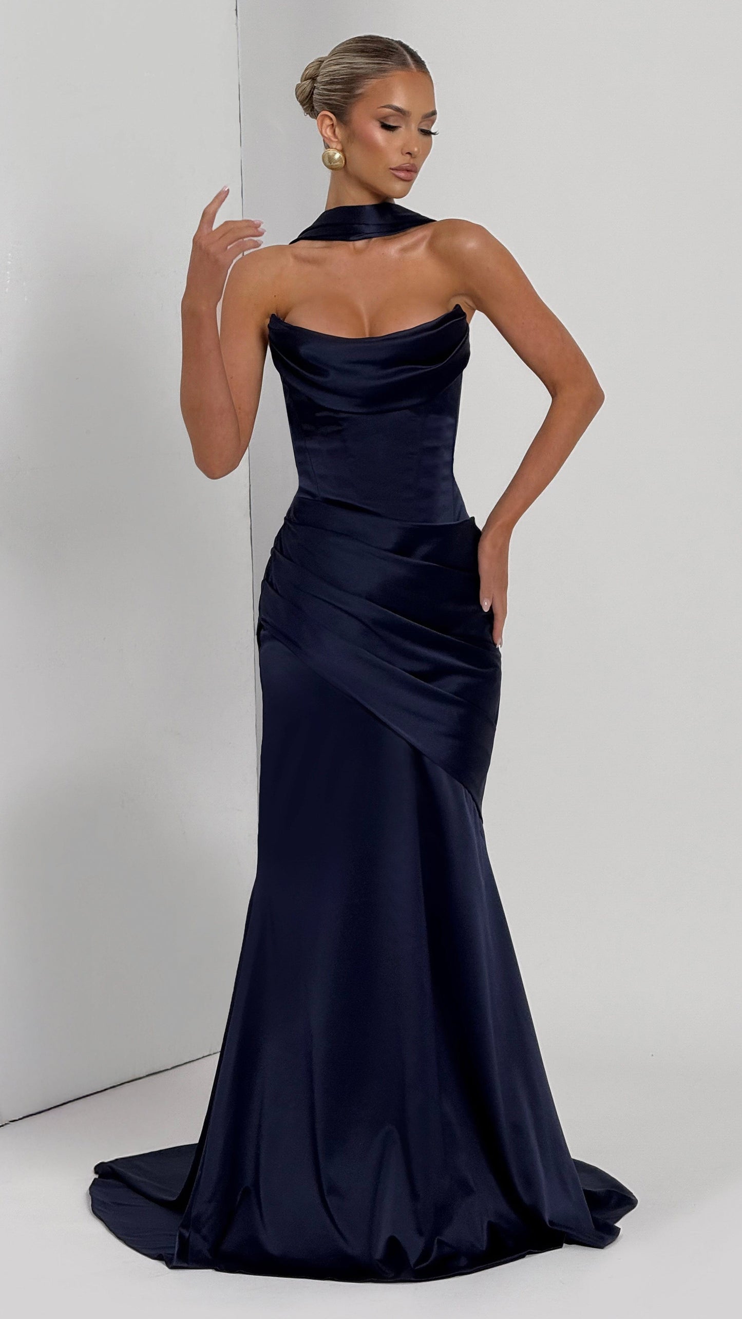 MAISON AVELORE KENSINGTON ICON — Bustier Robe Longue Corset (Bleu Marine)