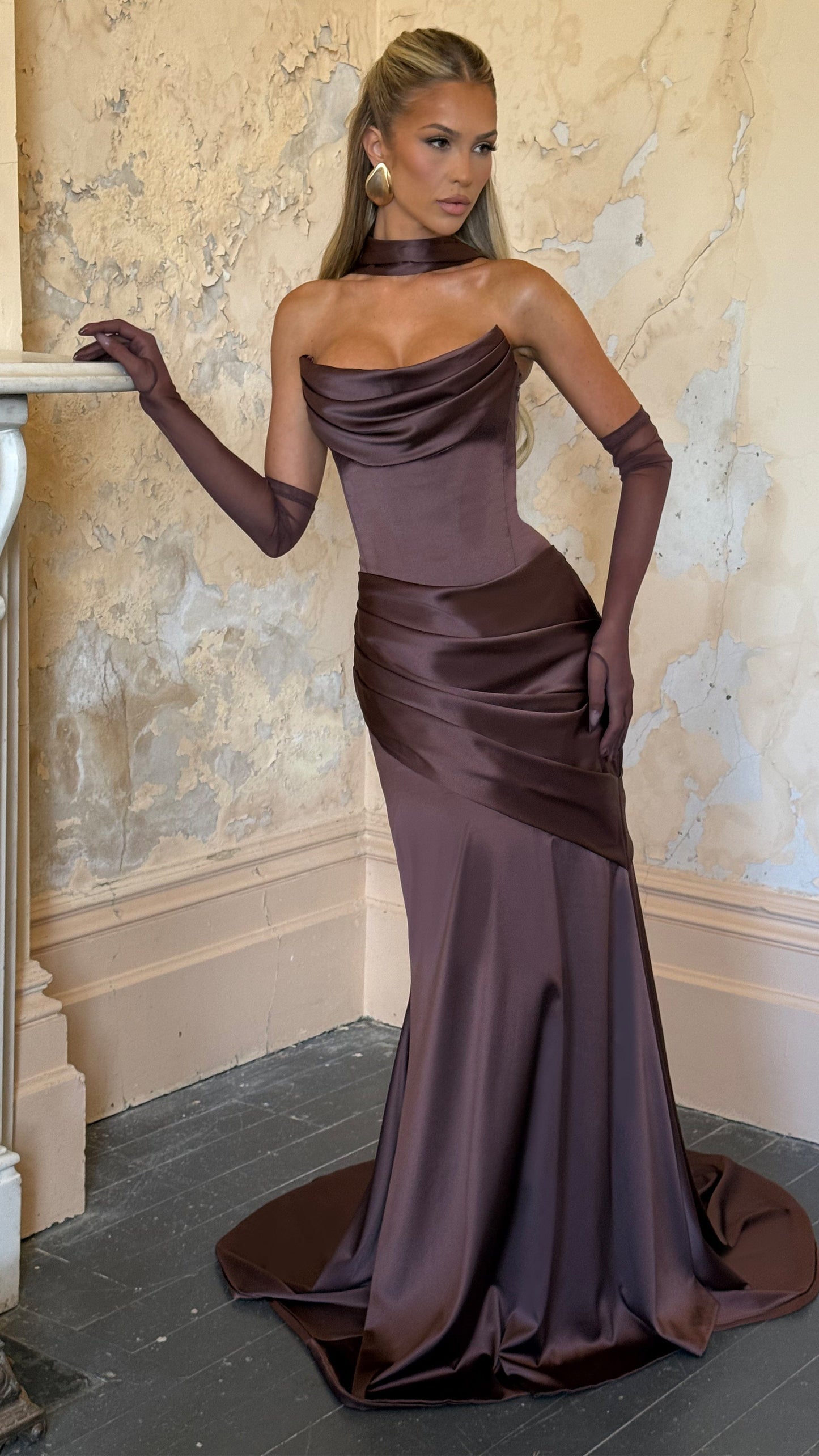 MAISON AVELORE KENSINGTON ICON — Bustier Robe Longue Corset (Prune)
