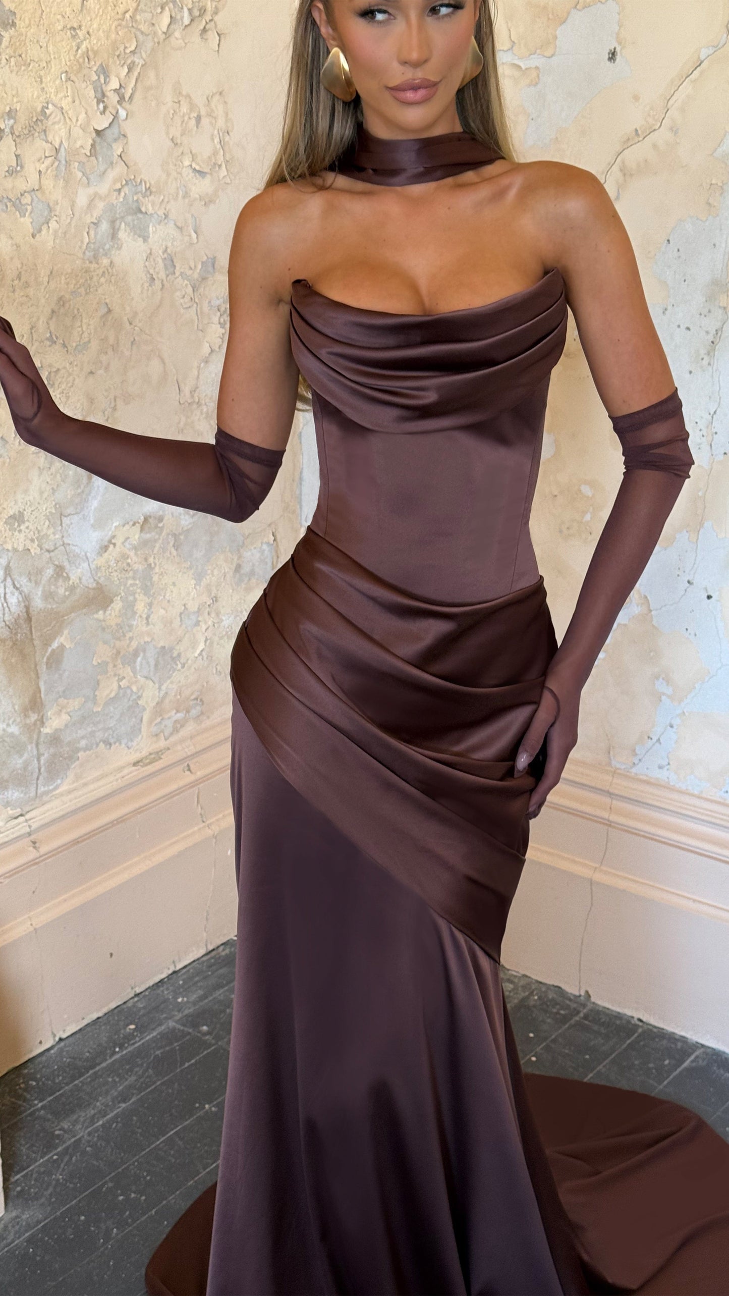 MAISON AVELORE KENSINGTON ICON — Bustier Robe Longue Corset (Prune)