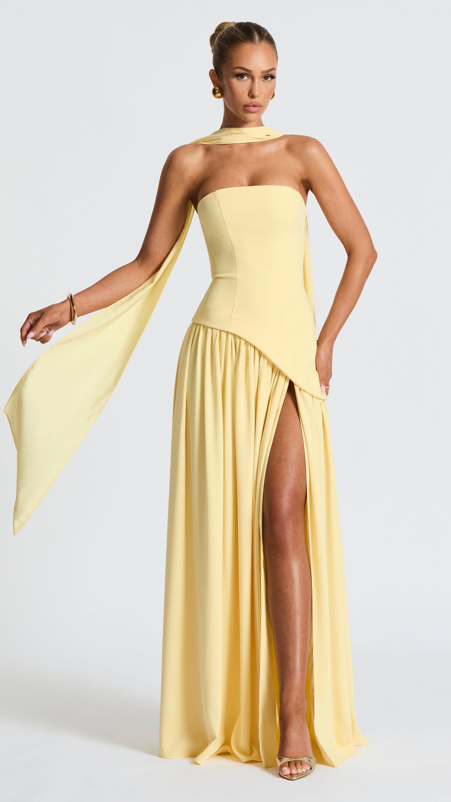 MAISON AVELORE MALIYAH — Robe Longue Bustier en Mousseline (Citron)