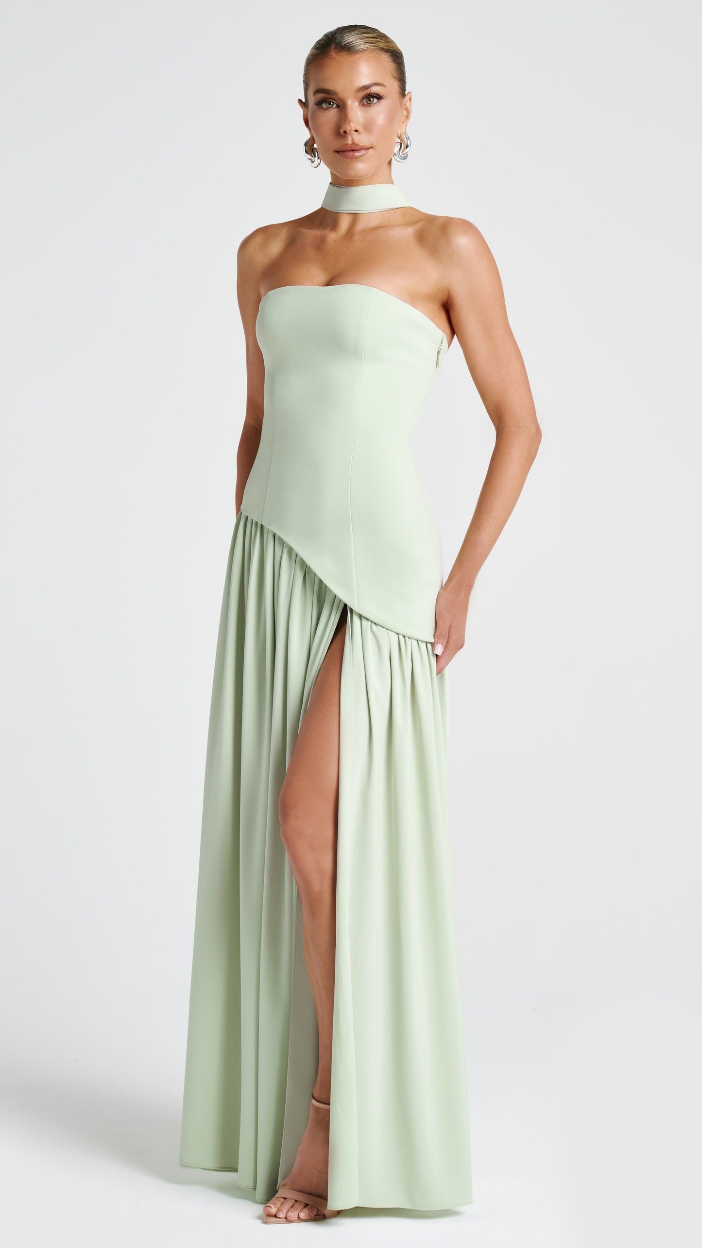 MAISON AVELORE MALIYAH — Robe Longue Bustier en Mousseline (Menthe)