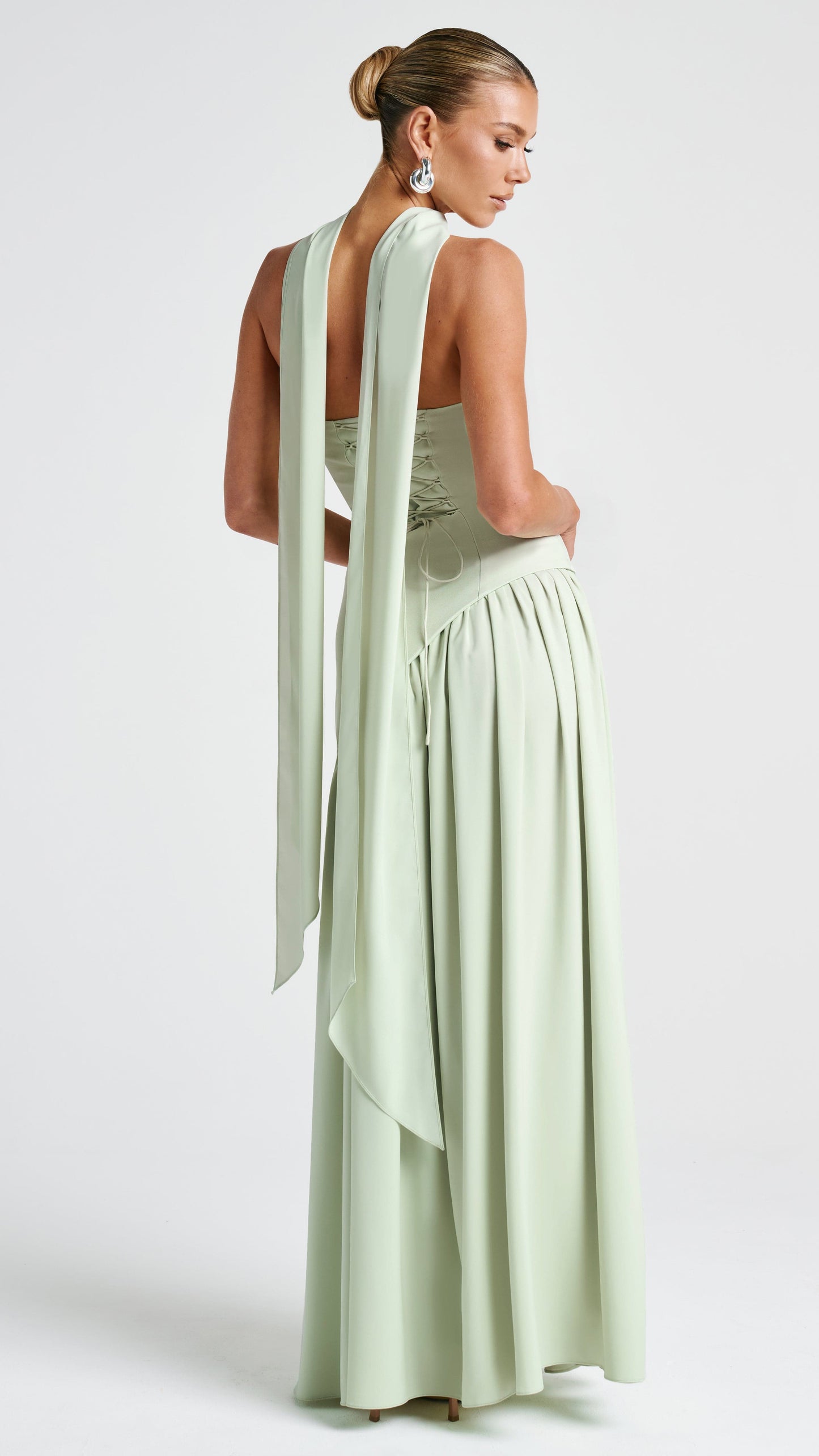 MAISON AVELORE MALIYAH — Robe Longue Bustier en Mousseline (Menthe)