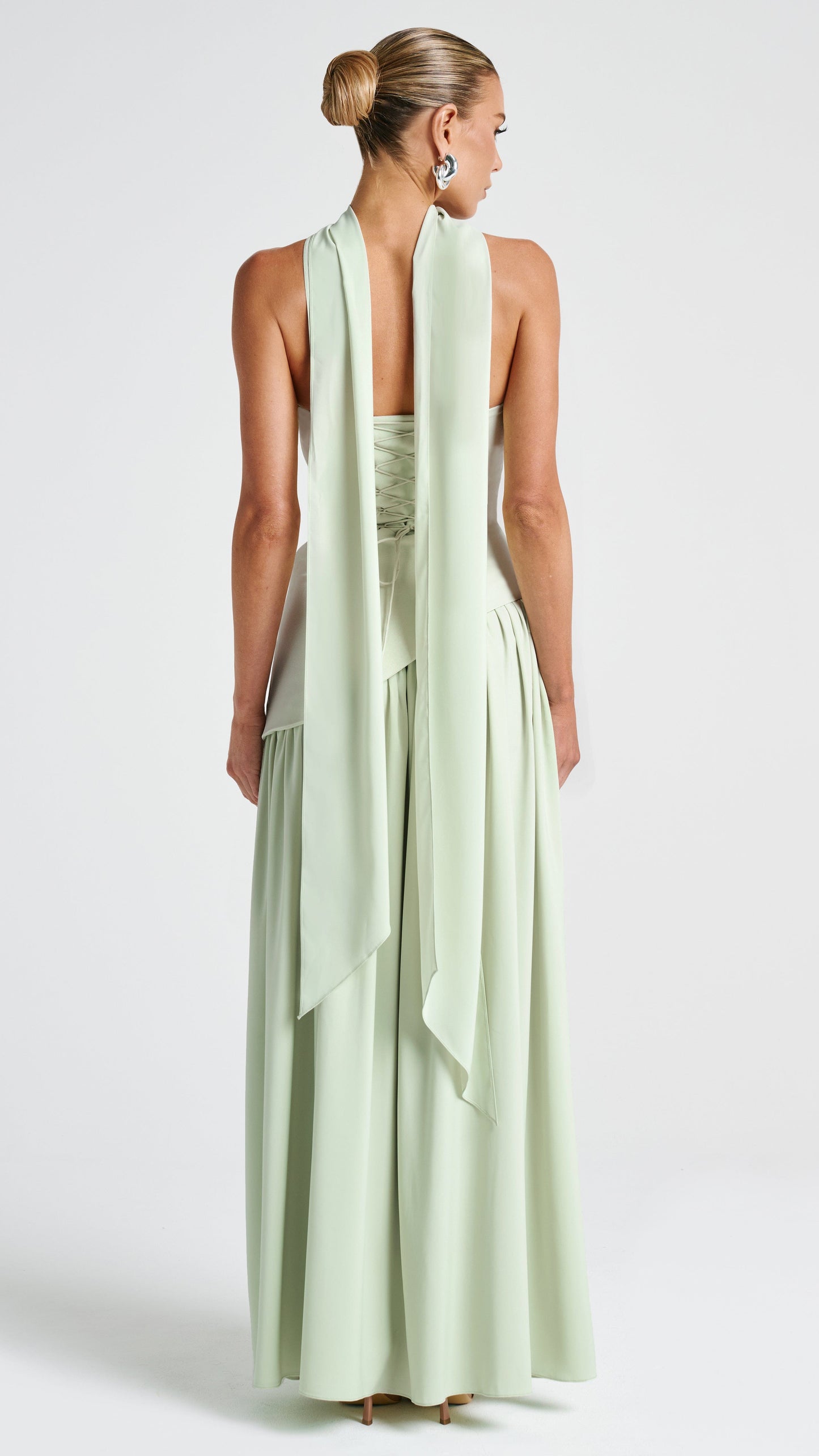 MAISON AVELORE MALIYAH — Robe Longue Bustier en Mousseline (Menthe)