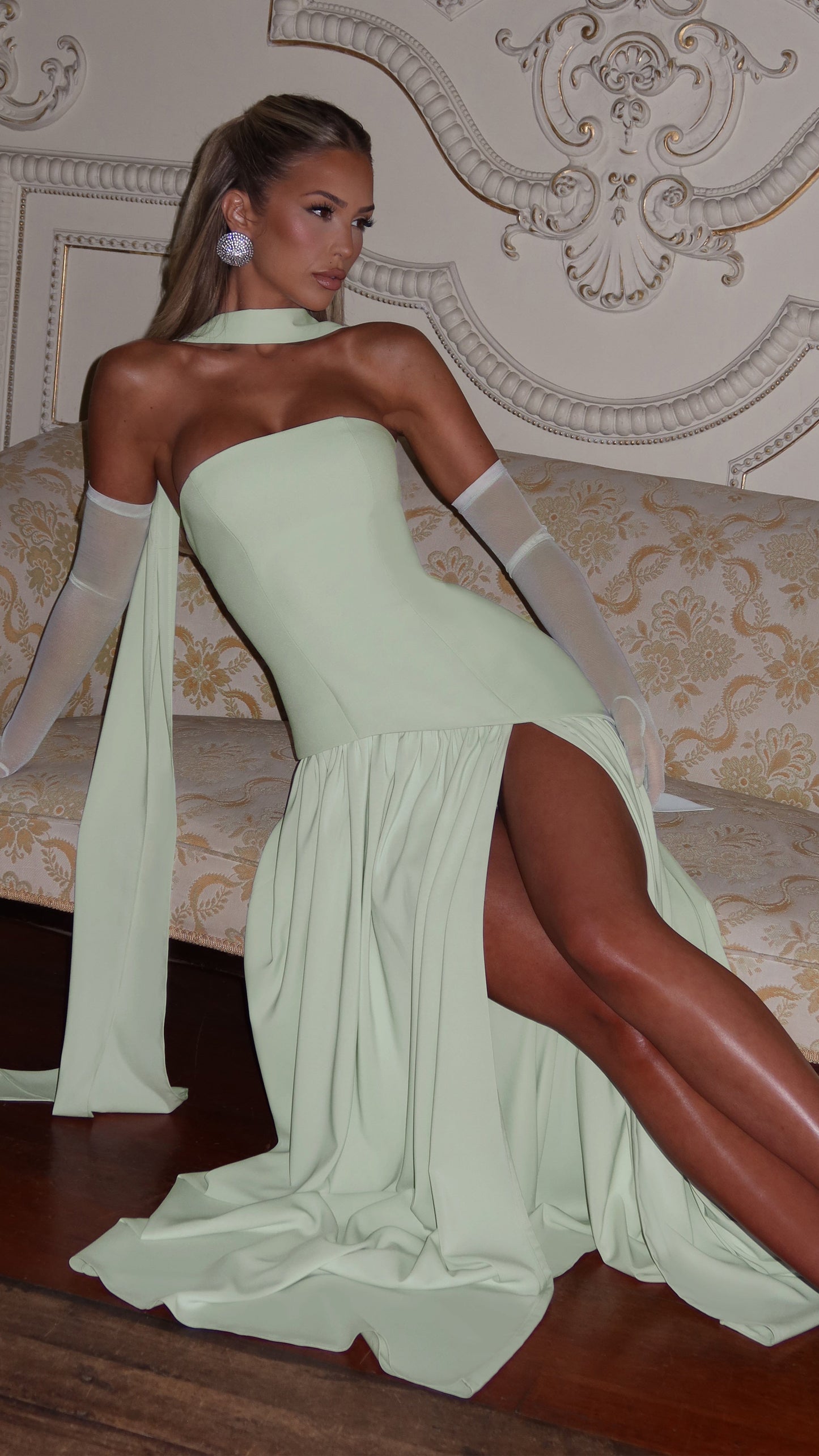 MAISON AVELORE MALIYAH — Robe Longue Bustier en Mousseline (Menthe)