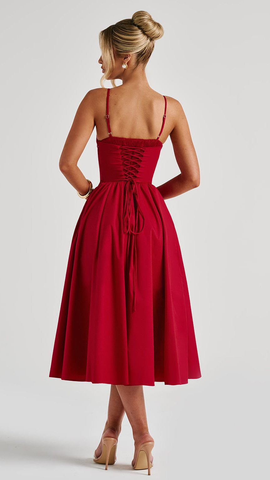 MAISON AVELORE MARIELLA — Robe Midi Corset (Rouge)