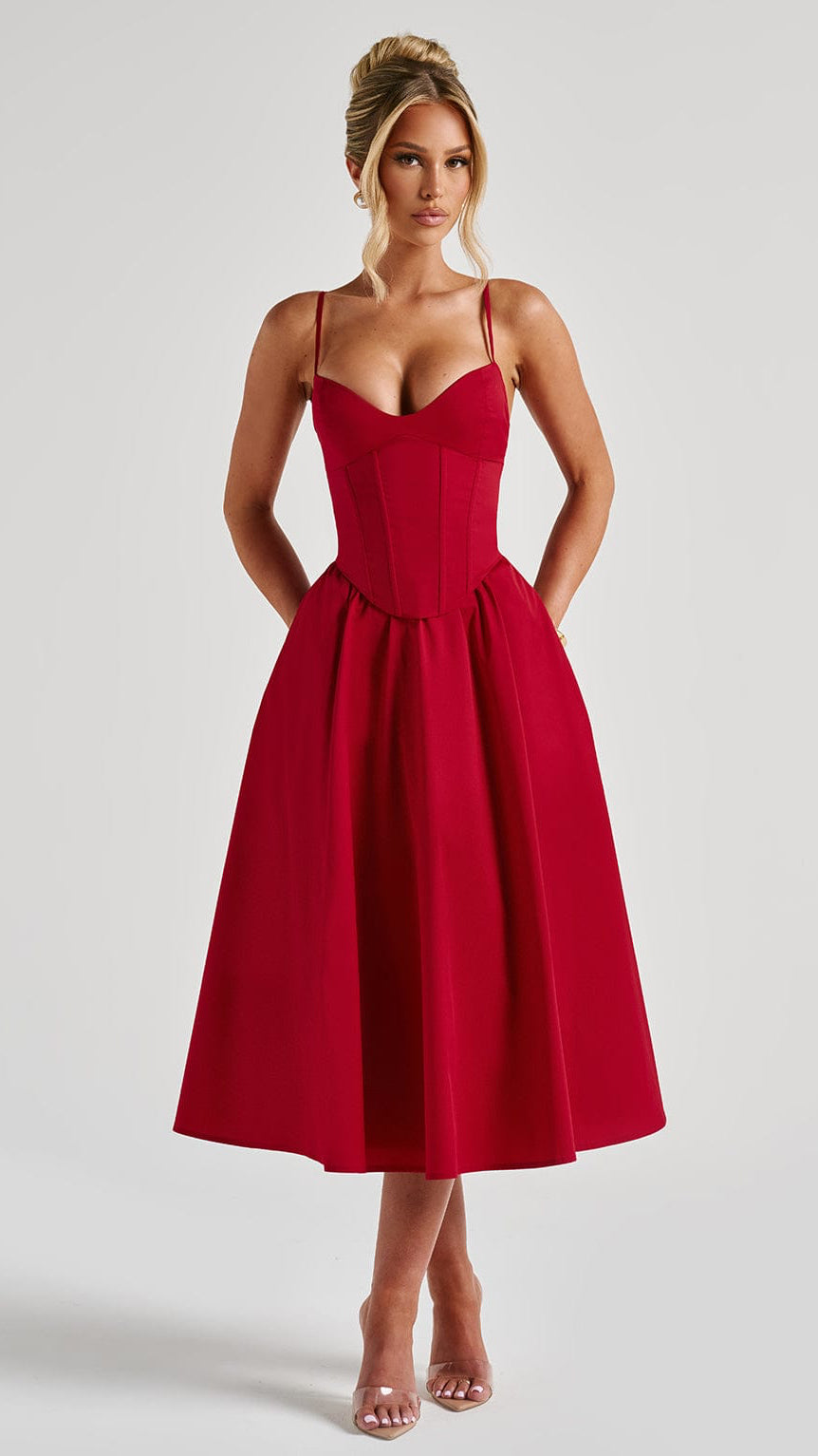 MAISON AVELORE MARIELLA — Robe Midi Corset (Rouge)