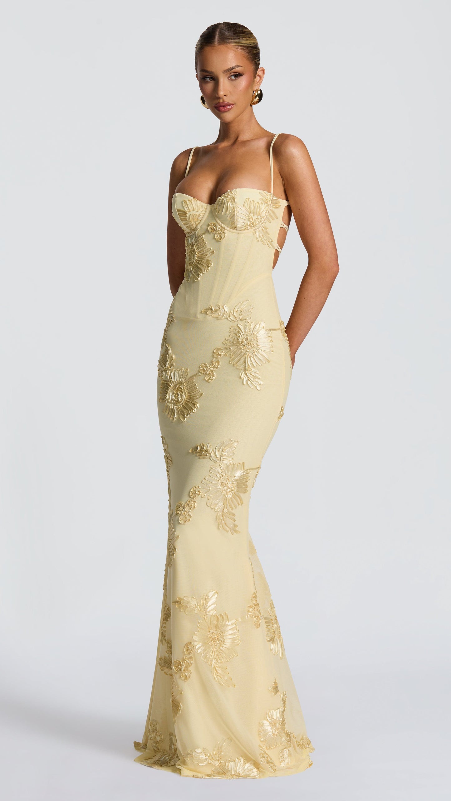 MAISON AVELORE NEFERTITI ICON — Citron Florale Robe Longue Invitée Mariage
