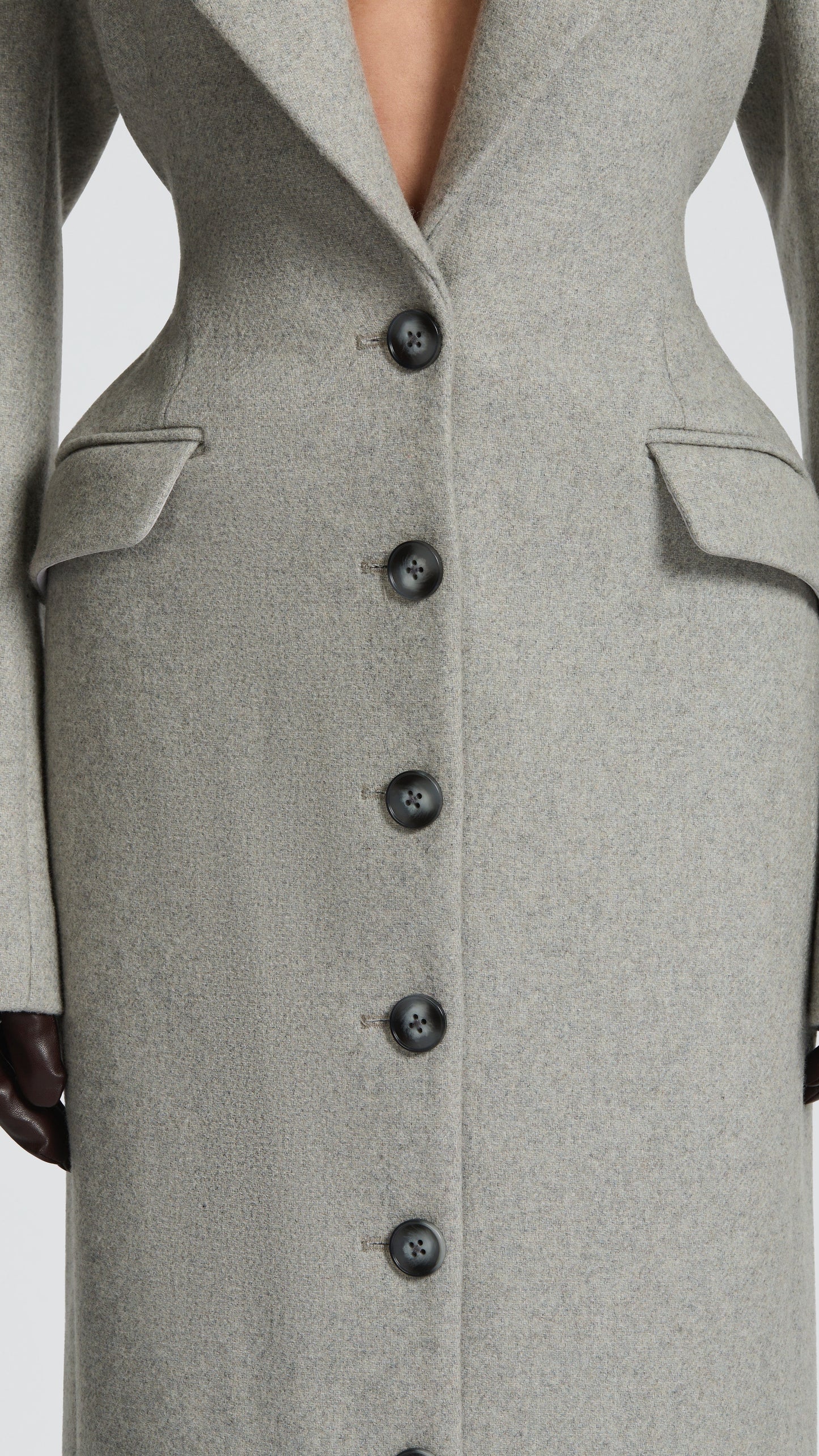 MAISON AVELORE URSULA — Long Manteau en Laine Mélangée (Gris Clair)