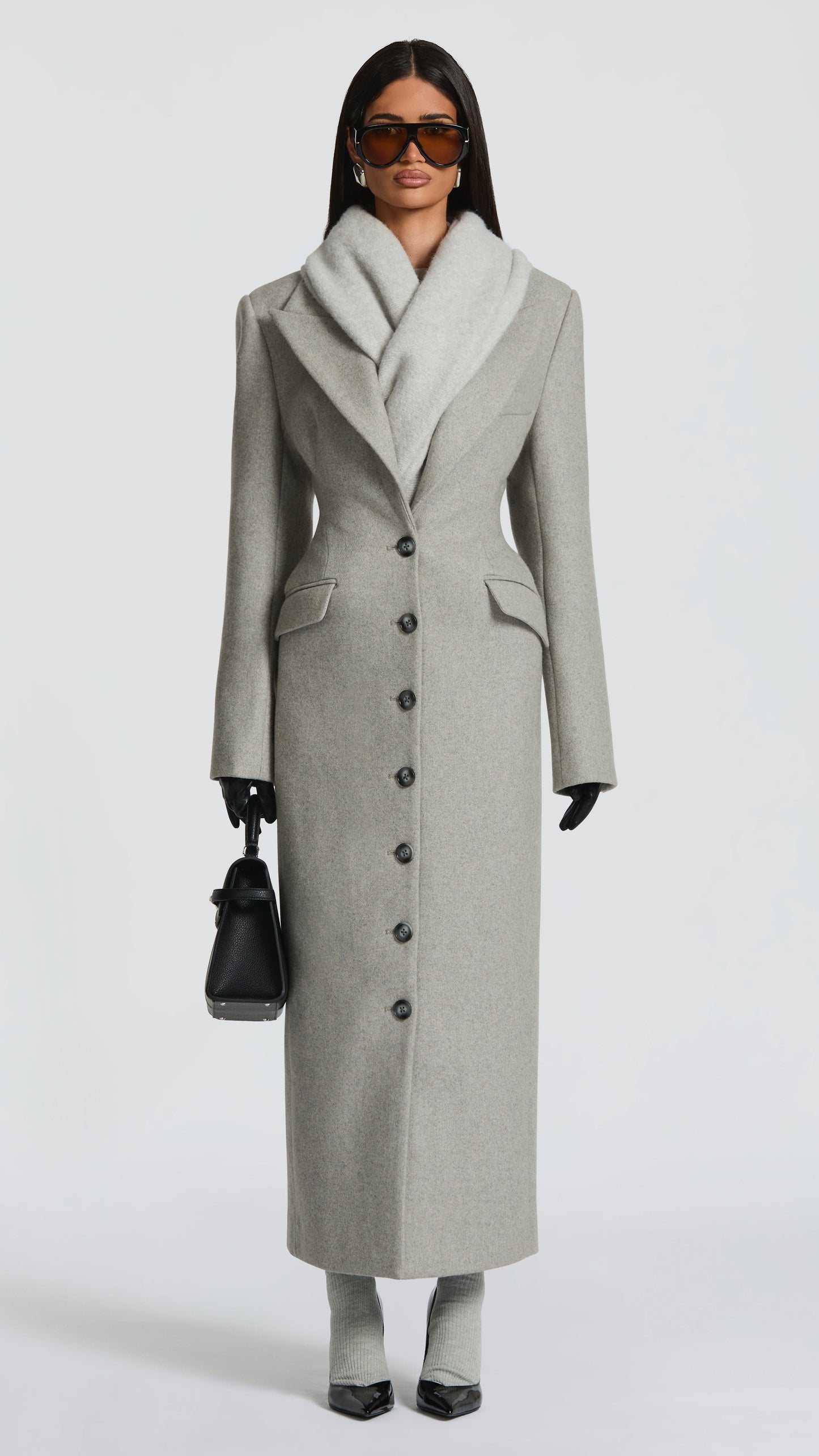 MAISON AVELORE URSULA — Long Manteau en Laine Mélangée (Gris Clair)