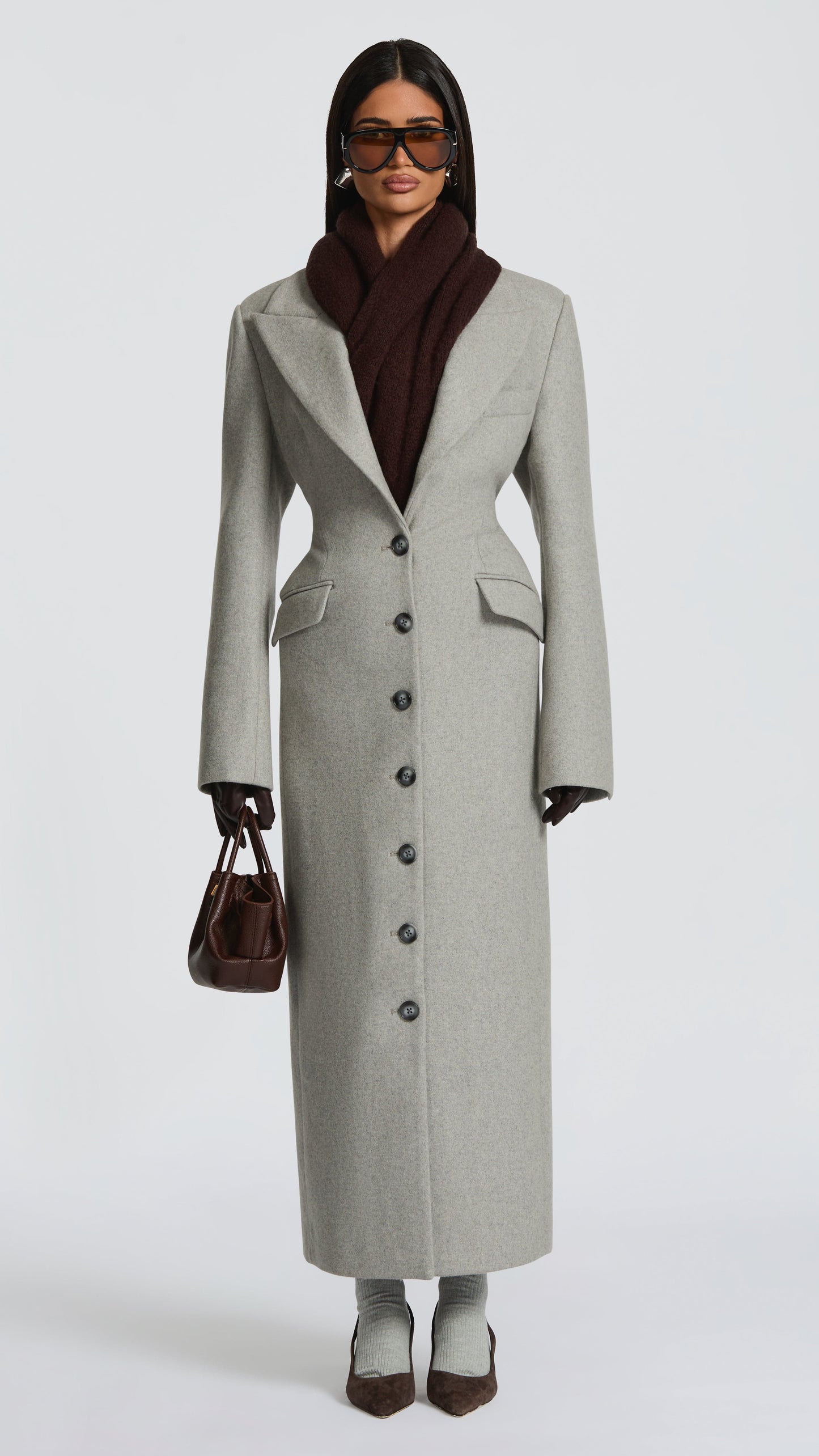 MAISON AVELORE URSULA — Long Manteau en Laine Mélangée (Gris Clair)