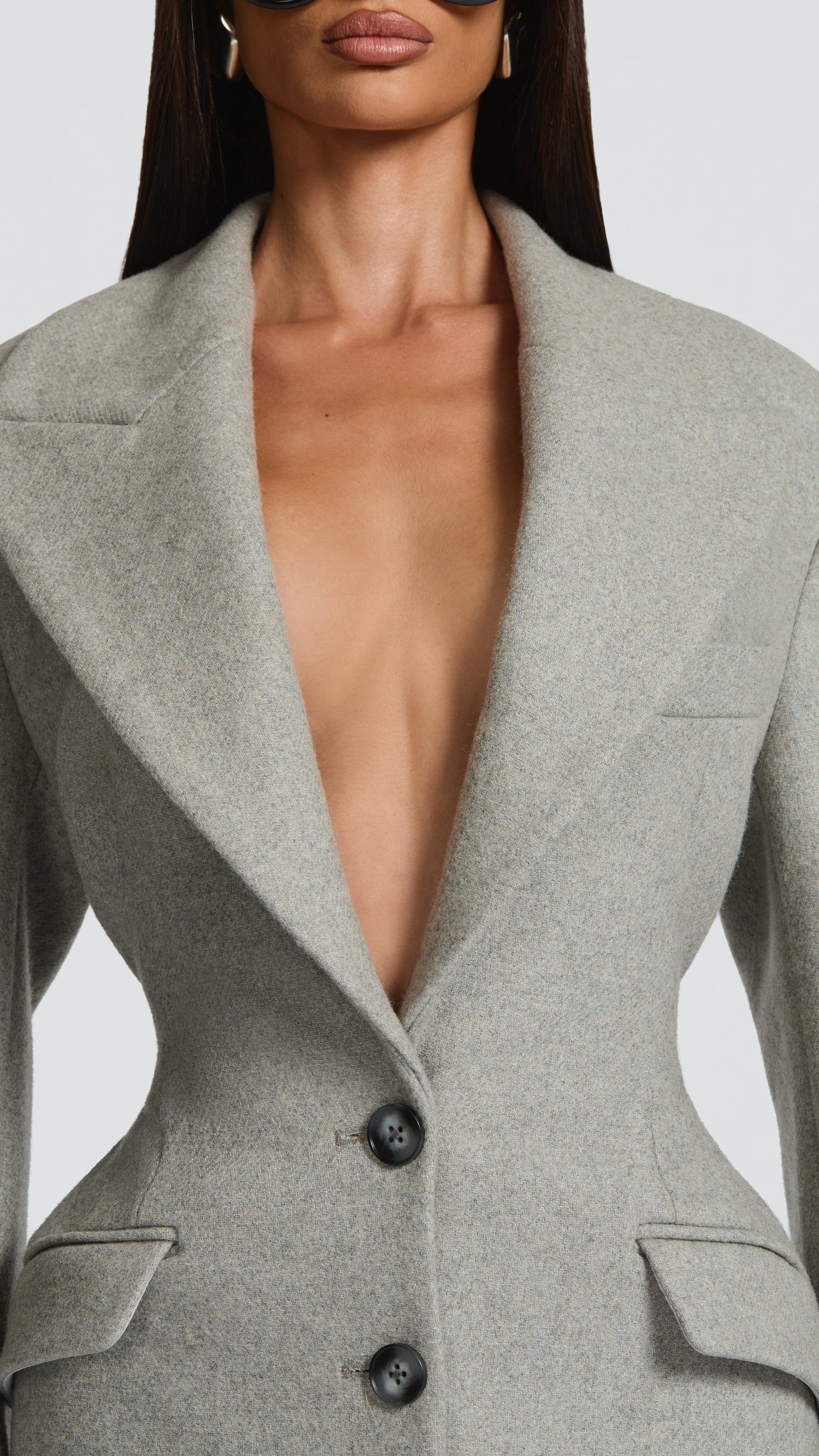 MAISON AVELORE URSULA — Long Manteau en Laine Mélangée (Gris Clair)