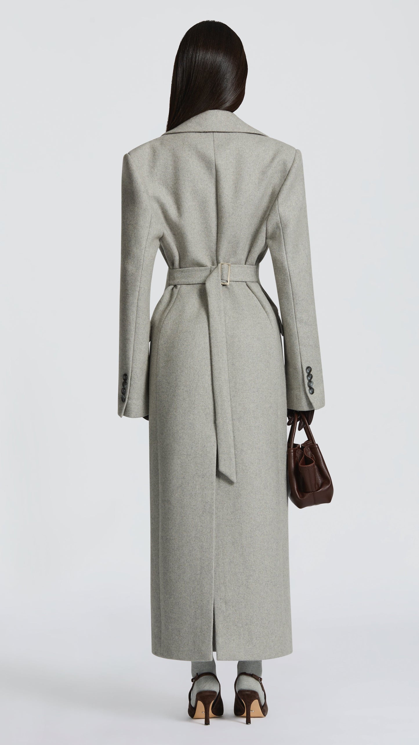 MAISON AVELORE URSULA — Long Manteau en Laine Mélangée (Gris Clair)
