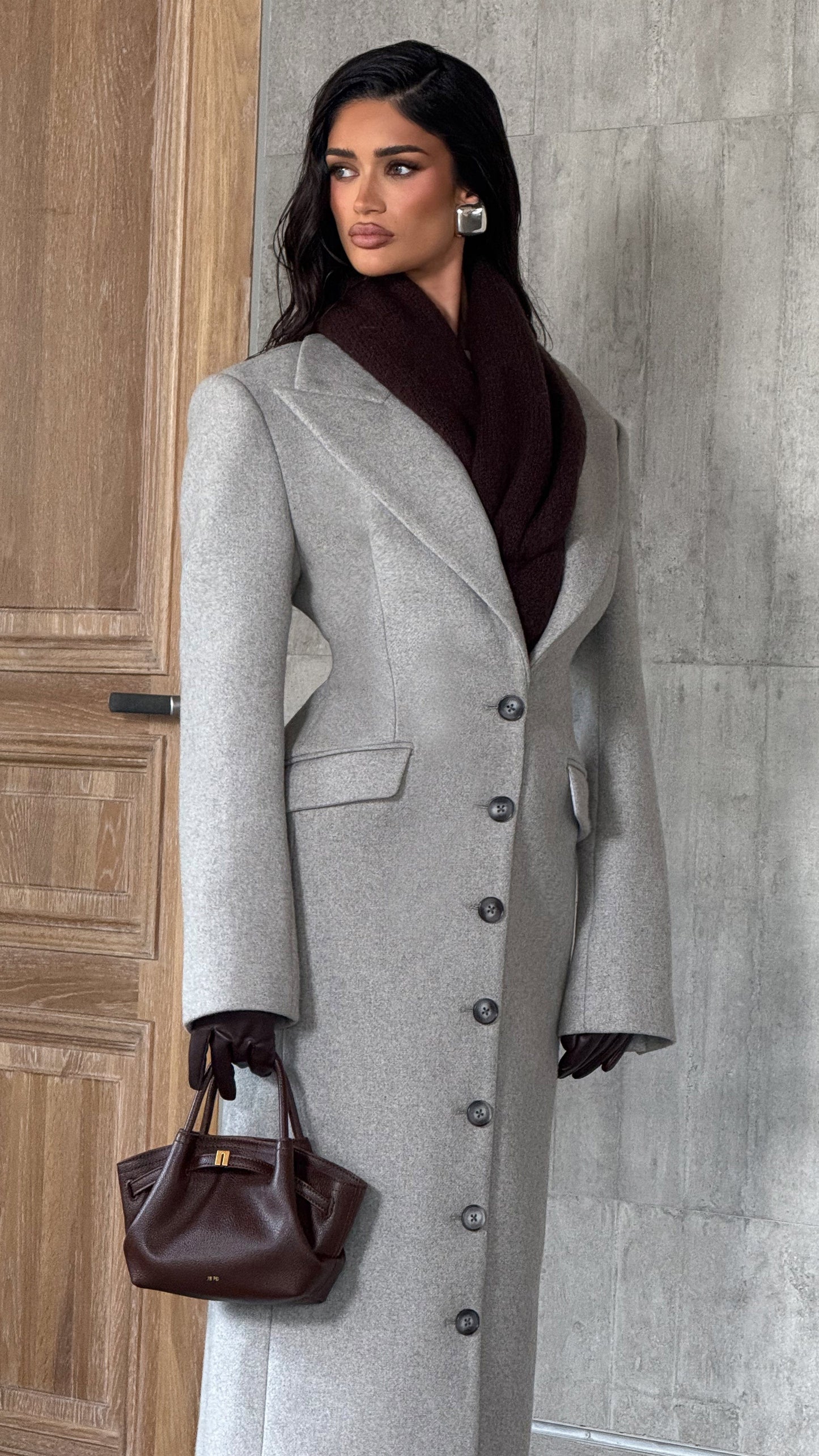MAISON AVELORE URSULA — Long Manteau en Laine Mélangée (Gris Clair)