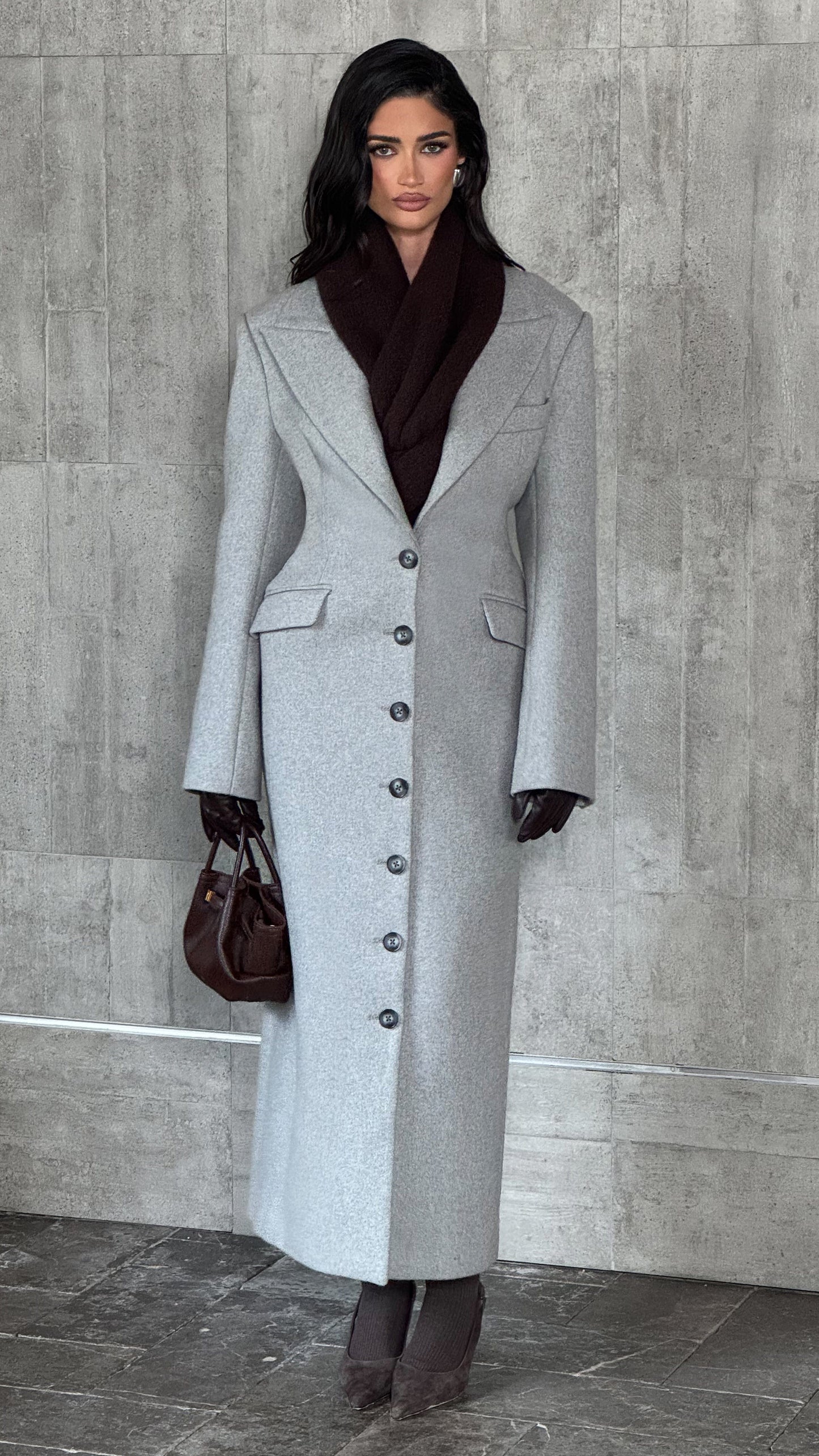 MAISON AVELORE URSULA — Long Manteau en Laine Mélangée (Gris Clair)